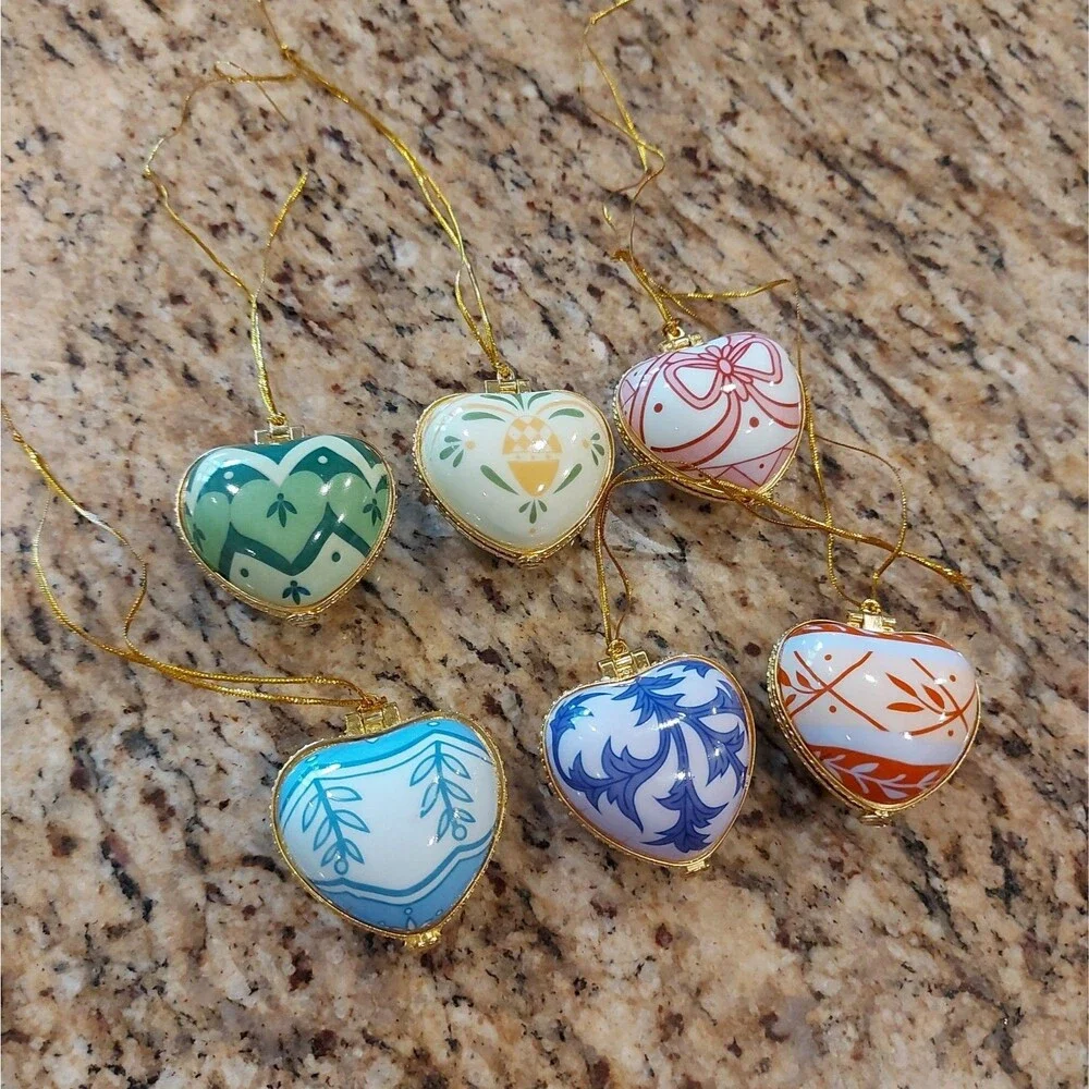 Valerie Parr Hill Ceramic Heart Shape Ornaments / Trinkets Set Of 6 ~ QVC